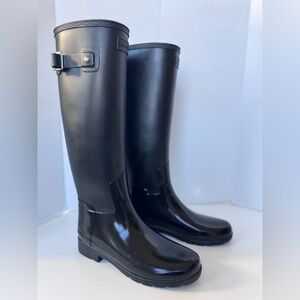 HUNTER RAIN BLACK ORIGINAL REFINED SLIM FIT GLOSS DUO RAIN BOOTS SIZE 6
